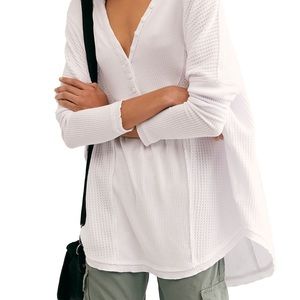 Free People Leo Henley Waffle Knit Button Top Woman’s Size XL